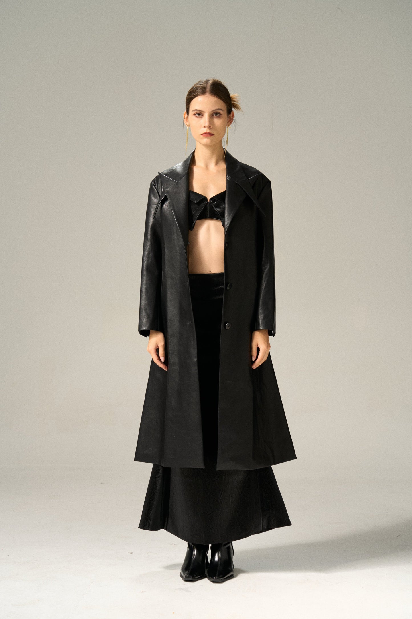 FAUX LEATHER CROSS COLLAR COAT