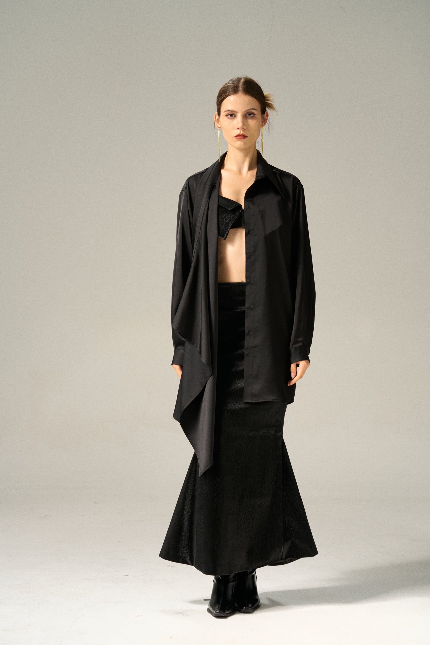 SILKY DRAPED SHIRT BLACK