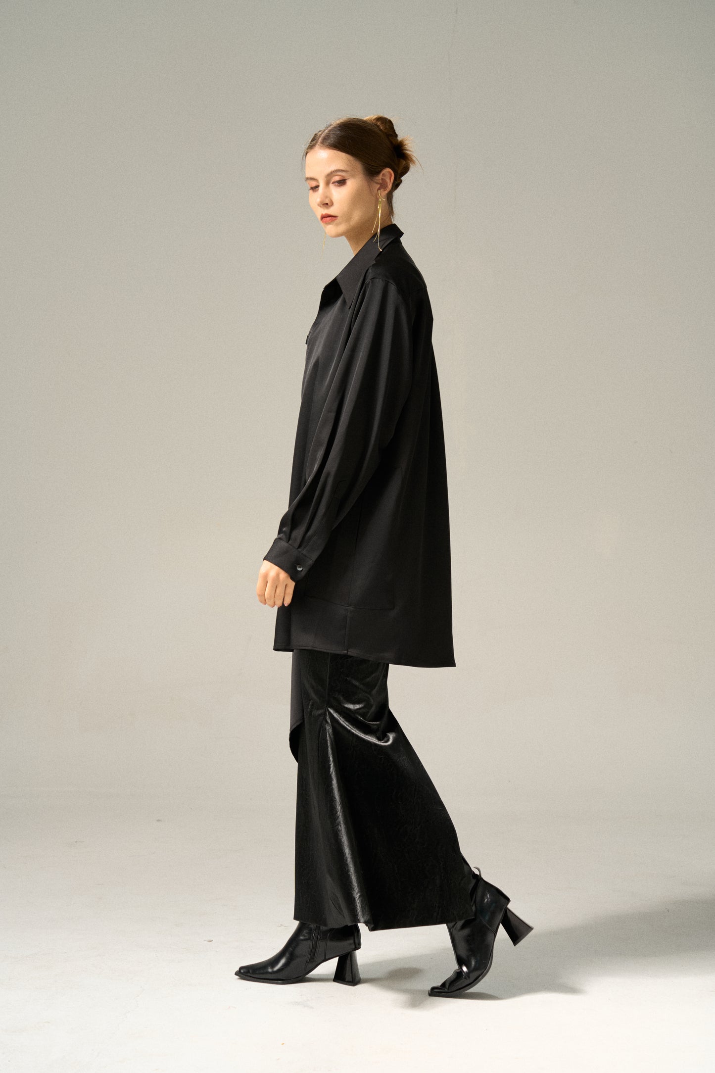 SILKY DRAPED SHIRT BLACK