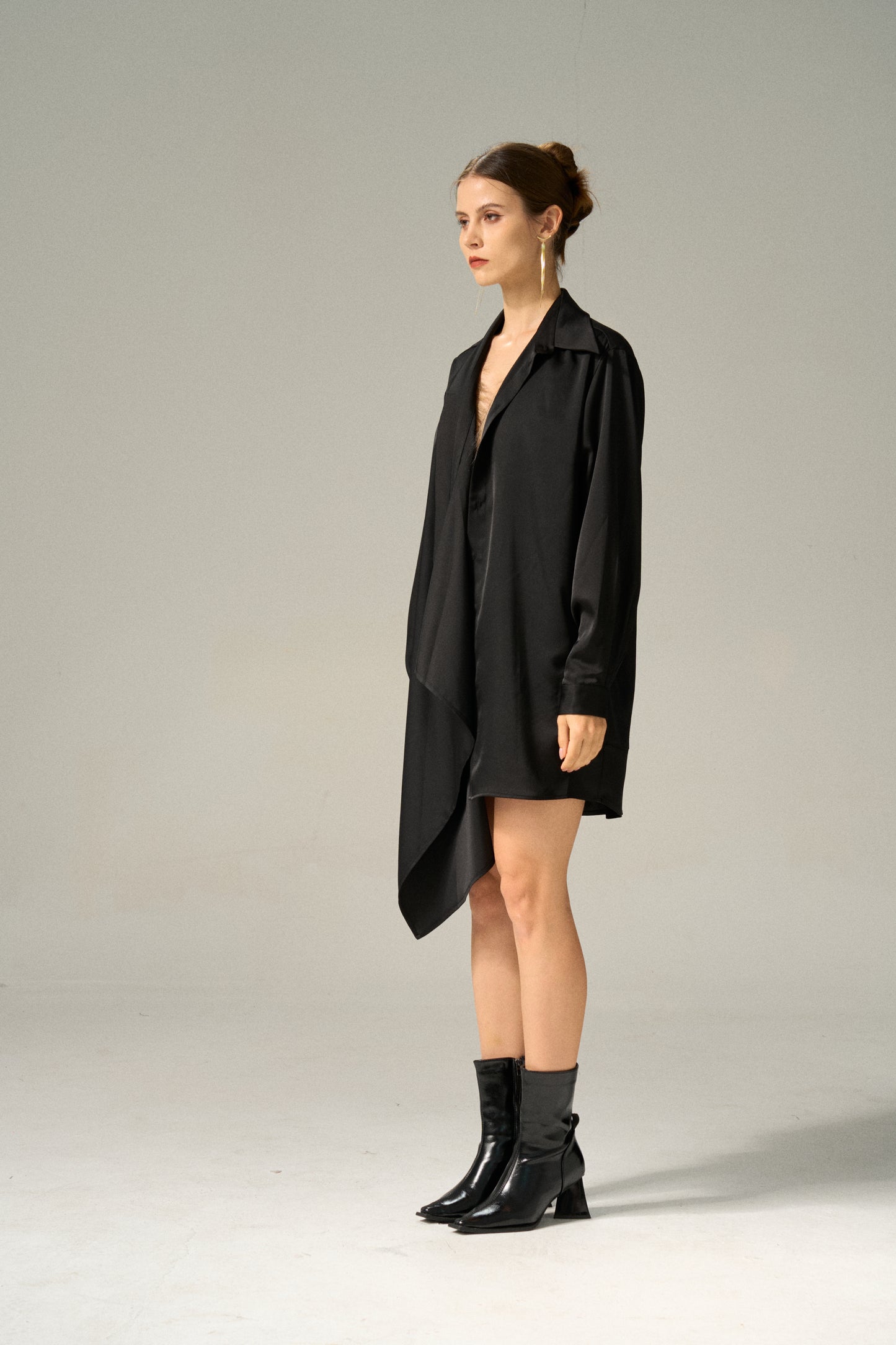 SILKY DRAPED SHIRT BLACK