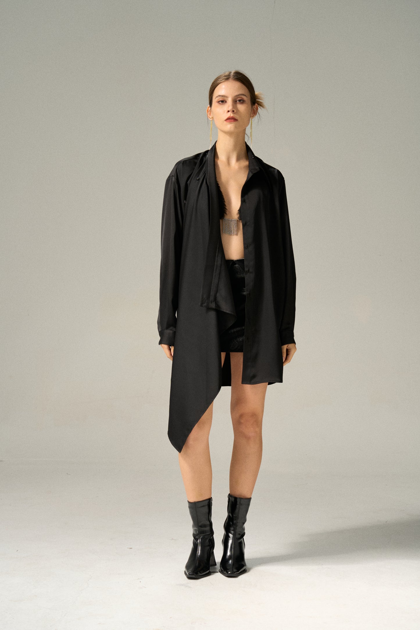 SILKY DRAPED SHIRT BLACK