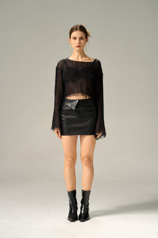 MOHAIR SHORT SWEATER BLACK