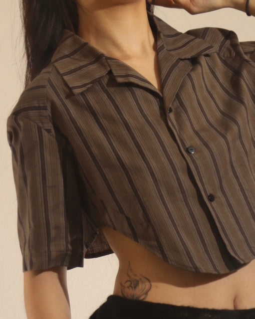 STRIPPED HAWAII SHIRT BROWN