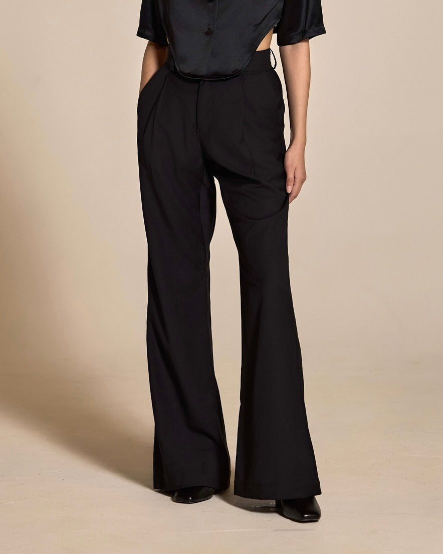 WOOL BOOTCUT TROUSERS BLACK