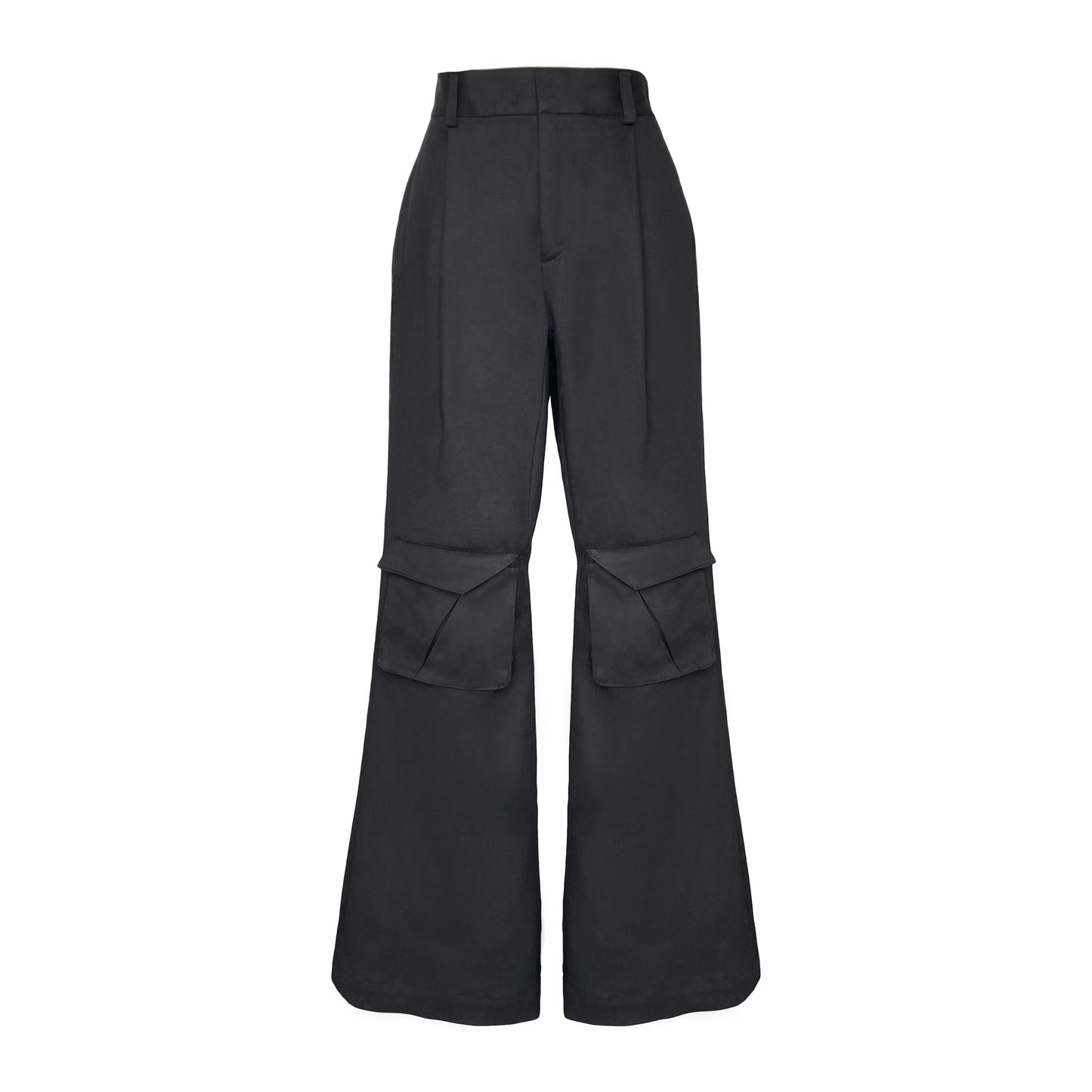 PATCHED POCKET BOOTCUT CARGO  PANTS BLACK